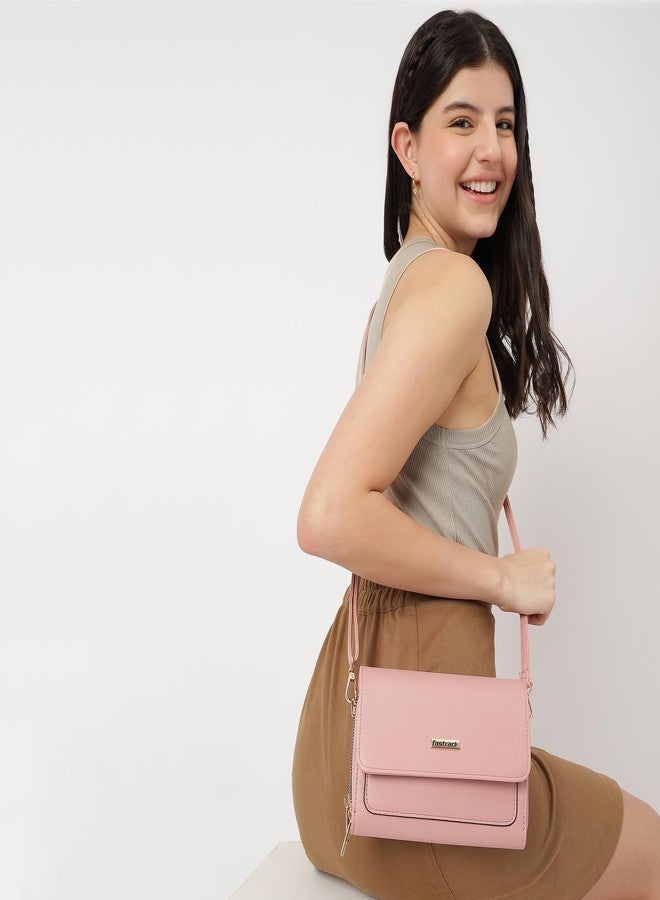 Fastrack Women's Convertible Clutch with Adjustable Sling | Flap and Magnetic Button Closure | Dual Zip Compartments, Card Slots and Inner Zip Pocket | Stylish Everyday Clutch, Peach - Image 2